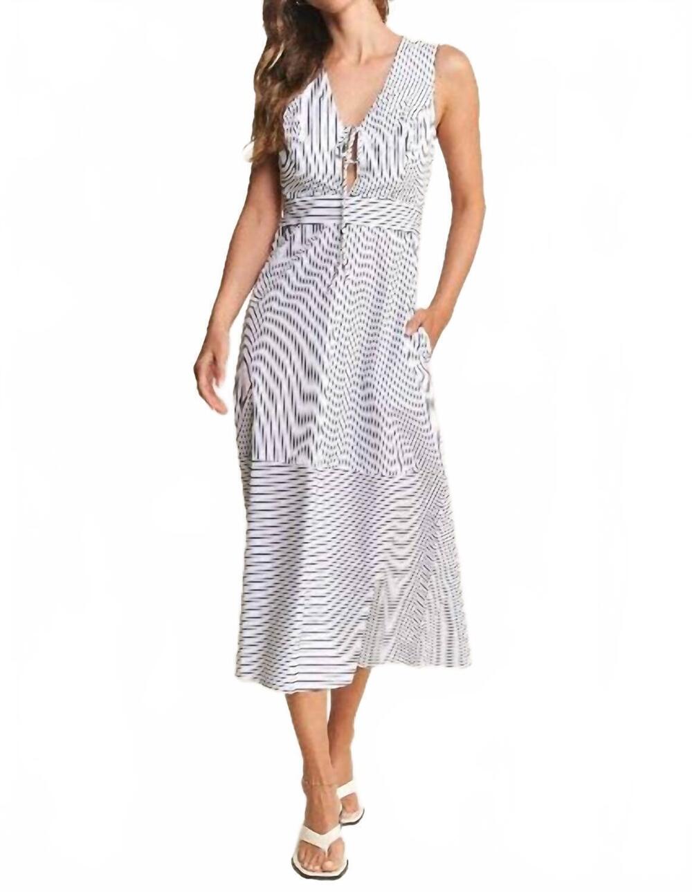 NEW IN THE BEGINNING striped midi dress in denim
